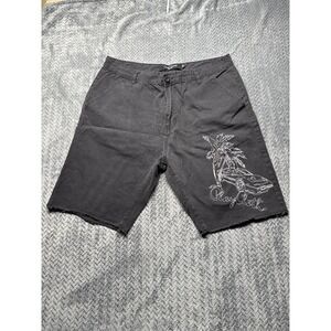 Play Cloths Men Shorts 40 Black Palm Tree Graphic Car Streetwear Raw Hem Hip Hop